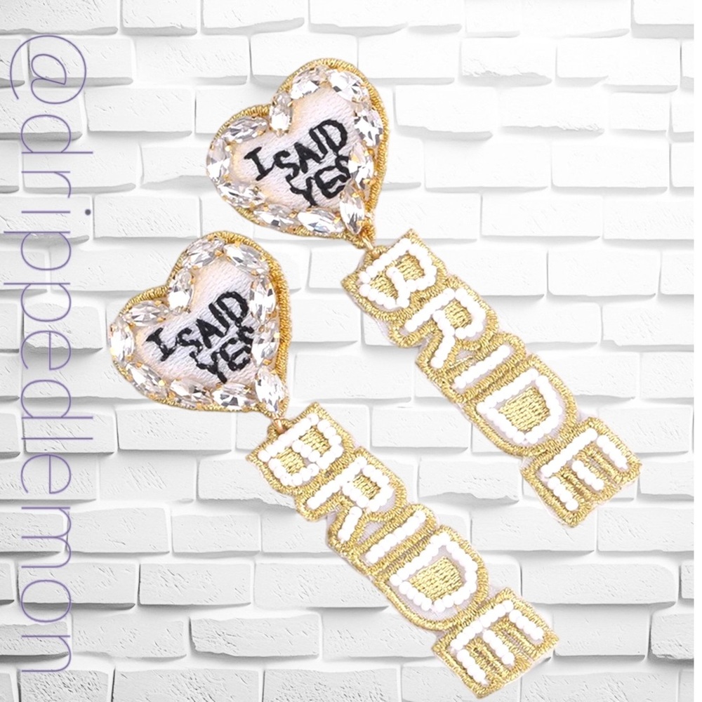 🆕 Bride Letters Beaded Dangle Earrings White Gold Wedding Party Show Marry